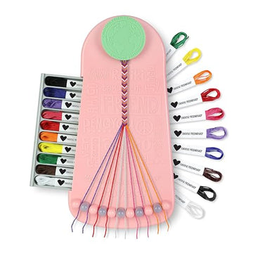 Choose Friendship Bracelet Making Kit - 20 Pre-Cut Threads, Portable Loom with Storage, Makes 8 Bracelets, Craft Gift for Kids Ages 8+, Blush Pink