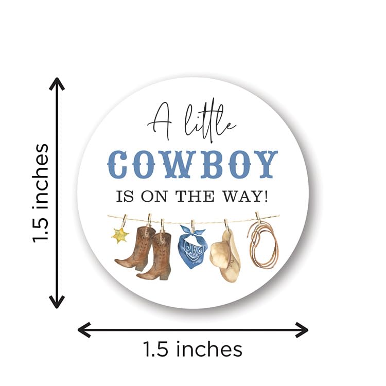 A Little Cowboy is On The Way Baby Shower Favor Stickers - 60 Labels