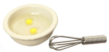 R.B. Foltz & Co. Dolls House Miniature Kitchen Accessory Bowl of Eggs Whisk 0119