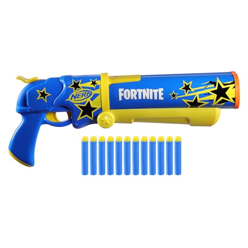 Nerf Fortnite Half Tone Hero Blaster, Bonus Code to Unlock Half Tone Hero Wrap in the Game, Break Open Loading, 12 Nerf Elite Darts, Fortnite Gifts