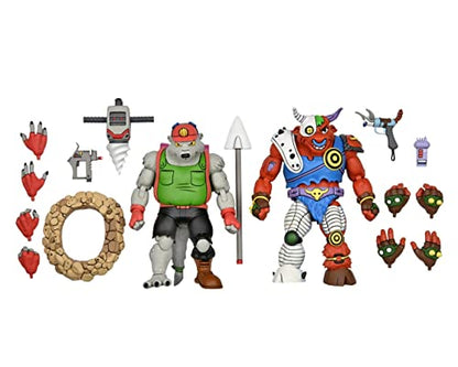 NECA 81893 TMNT Cartoon Dirtbag/GROUNDCHUCK 2-Pack Ninja Statues, Multicoloured