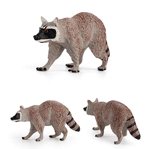 Rich Boxer 3 PCS Realistic Mini Raccoon Figurine Wild Animal Figures for Party Diorama Supplies Cake Toppers Science Collection Desktop Decoration