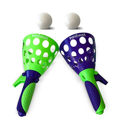 Geospace Original POP 'N Catch Family Skill Game with 2 Launchers - Launch & Catch The Ball for Hours of Fun! Perfect for Backyard, Beach or Tailgate