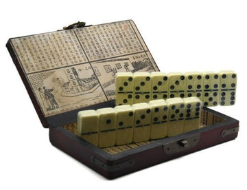 Asian Home Collectible Ivory Color Domino Game with Chinese Storage Case
