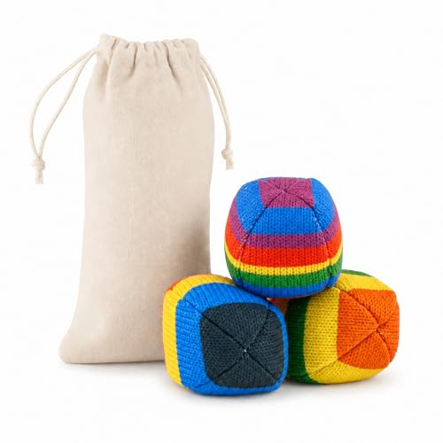 LeilieCSC Crochet Footbag 3 Pack, Hand-Crocheted Cotton Yarn Kick Balls for Kids, Teens and Adults, Soft Juggling Balls for Outdoor Games