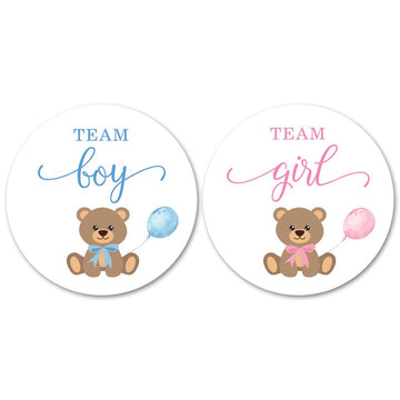 Teddy Bear Gender Reveal Stickers - 40 Labels (20 of Each Design)