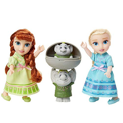 Disney Frozen Petite Anna & Elsa Dolls with Surprise Trolls Gift Set, Each Doll is Approximately 6 inches Tall - Includes 2 Troll Friends! Perfect for