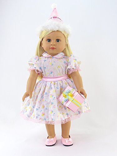 American Fashion World Birthday Girl Outfit for 18Inch Dolls | Party Hat, Dress, Present