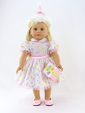 American Fashion World Birthday Girl Outfit for 18Inch Dolls | Party Hat, Dress, Present