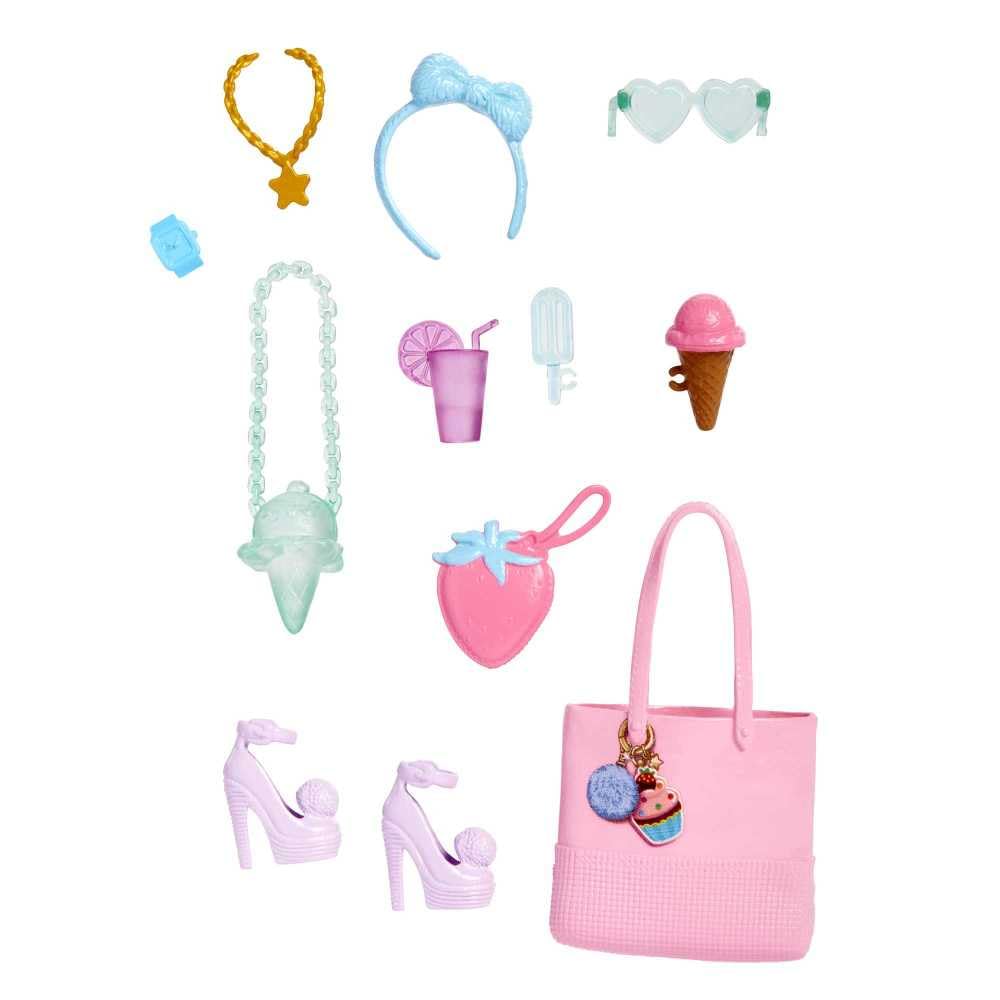 Barbie Accessories, Storytelling Pack for Barbie Dessert Themed Dolls, 11 Sweet Fashion Accessories