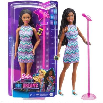 Barbie: Big City, Big Dreams Barbie “Brooklyn” Roberts Doll (11.5-in, Brunette with Braids) & Microphone & Accessory, Gift for 3 to 7 Year Olds