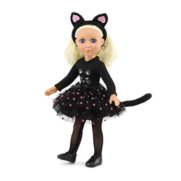 Emily Rose 14" Doll Black Cat Costume 5-Piece Set - Leotard, Tutu, Cat Ears, Tights & Shoes | Compatible with Wellie Wishers Glitter Girls 14" Dolls