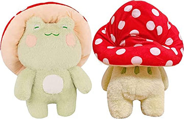 Enivtfz Frog Plush Toys, 10" Cute Frog with Red Mushroom Hat Stuffed Animals, Kawaii Plushies Gift for Kids Girls Adults Valentines Birthdays