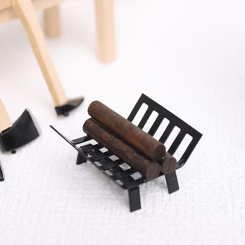 Miniature BBQ Grill Set, 1:12 Scale, Cooking Tool Garden Decoration Kitchen Accessories Roasting Cart Firewood Rack Holder