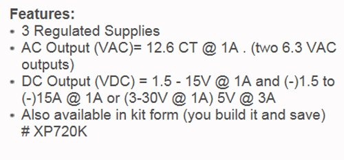 Elenco AC/DC Triple Output Power Supply Kit