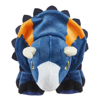 Plush Nasutoceratops Dinosaur Inspired by Jurassic World Dominion ~ Makes Dinosaur Roaring Sound ~ Blue and Orange ~ Approximately 9" Long ~