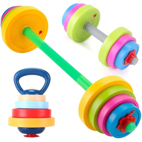 Kids Exercise Weight Set - 3-in-1 Adjustable Workout Toy Equipment for Children Pretend Play Exercise - Toddler Beginner Gym, Fitness, Weightlifting