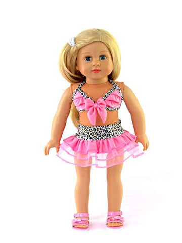 American Fashion World Pink and Cheetah 2 Piece Bathing Suit for 18-Inch Dolls | Premium Quality & Trendy Design