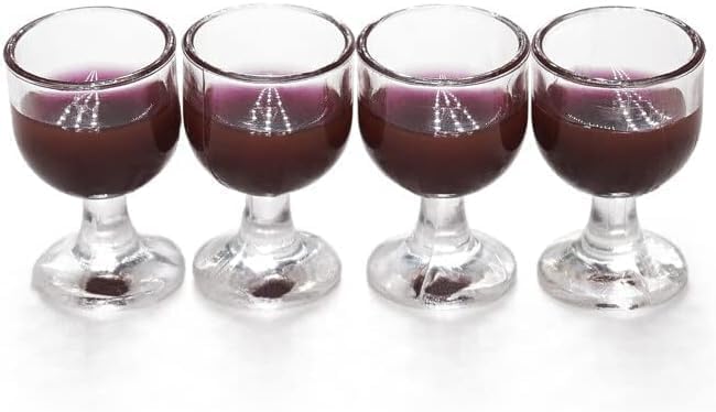 4Pcs Mini 1/12 ScaleBar Set with Red Wine Glasses and Bottles, Realistic Dollhouse Miniatures for Architectural Models, Photography Props and Display