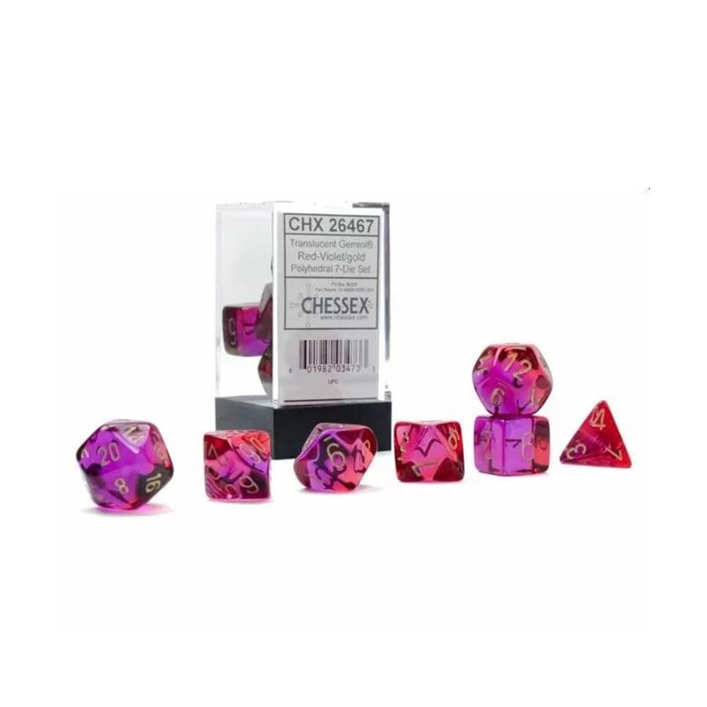 Gemini Polyhedral Dice Set | Set of 7 Dice in a Variety of Sizes Designed for Roleplaying Games | Premium Quality Dice for Tabletop RPGs | Translucent