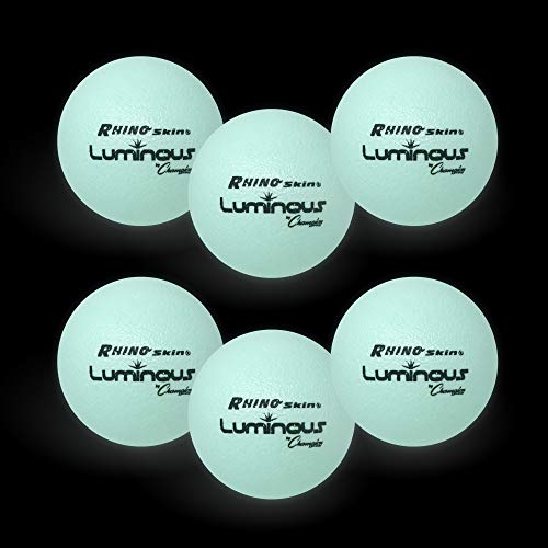 Champion Sports Premium Rhino Skin Dodgeballs with Mesh Storage Bag, Set of 6 - Glow in the Dark Playground Balls for Outdoor Games and Gym Class