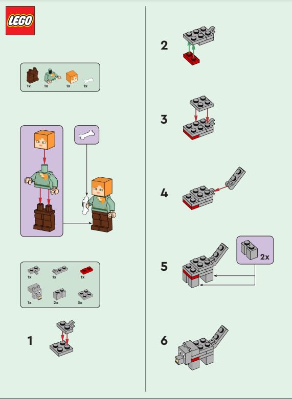 LEGO Minecraft Mini Set: Alex Minifigure with Wolf and Bone