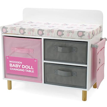 Emily Rose 14-19 Inch Baby Doll Nursery Furniture Changing Table - Elephant Theme with Large Storage Bins, Accessories Pouch & Thick Pad - Doll NOT
