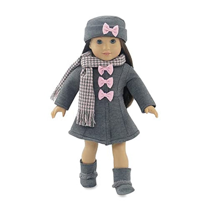 Emily Rose 18-inch Doll Clothes Grey and Pink 4 PC Winter Coat Outdoor Outfit, Includes Matching Hat, Boots and Scarf | Compatible with 18" American