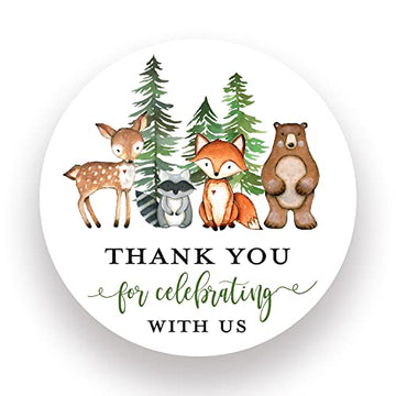 2"" Round Woodland Animals Thank You Favor?Stickers (40 Labels) (Pine Trees)