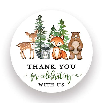 2"" Round Woodland Animals Thank You Favor?Stickers (40 Labels) (Pine Trees)