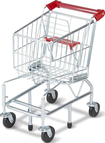 Melissa & Doug Toy Shopping Cart, Grocery Store Pretend Play Toys with Sturdy Metal Frame & Working Wheels, Toddler Shopping Cart, Preschool Learning