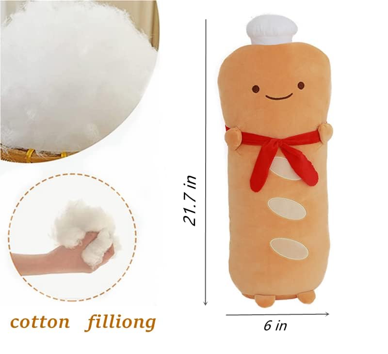 JOSON Toast Bread Plush Pillow, Soft and Interesting Food Plush Sofa Cushion with red Scarf, Suitable for Birthday, Valentine's Day (Long Toast)