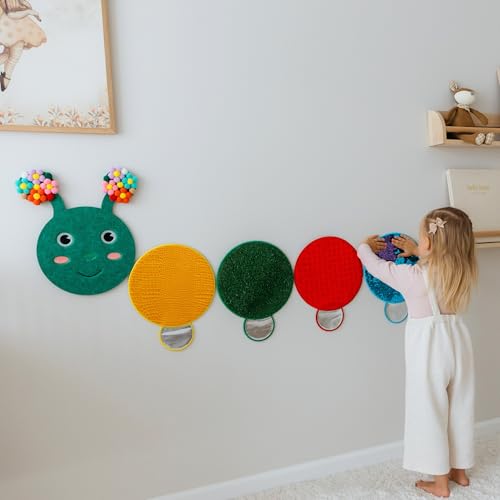 ATA zooz Sensory Wall Panel for Kids - Caterpillar Tactile Texture Board for Fine Motor Skills & Calm Down Corners - Screen-Free Sensory Wall Toy
