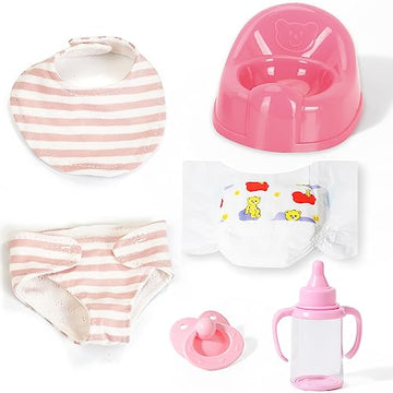 eDollable Realistic Baby Doll Accessories Set Toys for 12 inch Dolls Includes Doll Potty, Bib,Pacifier,Diaper and Feeding Bottle Perfect for Kids