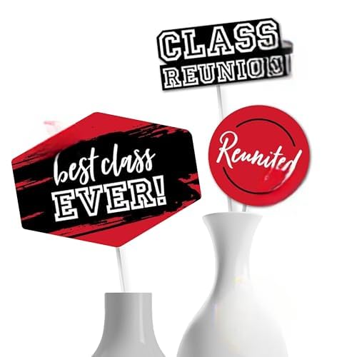 Big Dot of Happiness Reunited Red - School Class Reunion Party Centerpiece Sticks - Table Toppers - Set of 15