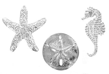 Pewter Sea Animals Starfish Sand Dollar & Seahorse Magnets Set of 3
