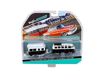 Maisto Volkswagen Van Samba with Alameda Trailer Black/White Tow & Go 1/64 Model