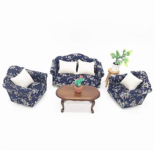 EatingBiting 1:12 Dollhouse Miniature Furniture Sofa 1 Double Sofa + 2 Single Sofa 3Pcs Set Living Room 1:12 Dollhouse Miniature Furniture Single Sofa