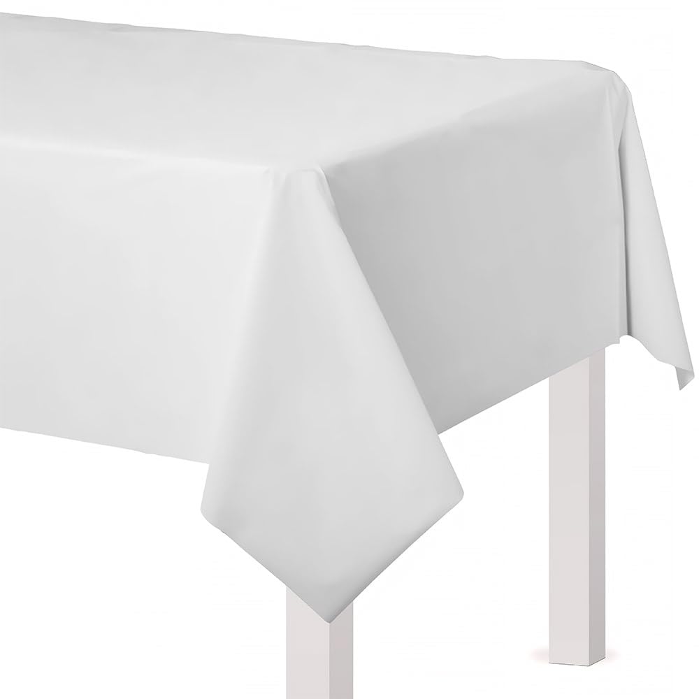 Amscan Frosty White Plastic Table Cover - 54" x 108" - Event Essential, Perfect for Parties, Weddings, & Special Occasions