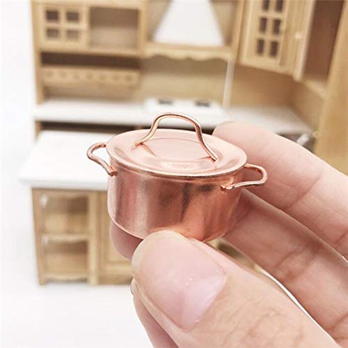 EatingBiting Mini Soup Pot 1/12 Dollhouse Miniature Kitchen Copper Pots 1:12 Miniature Furniture Kitchen Room Soup Pot Cooking Landscape Miniature