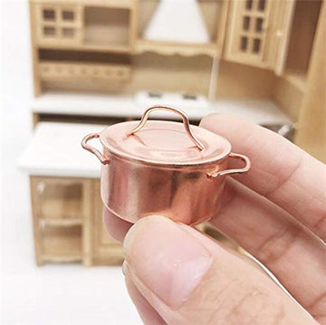 EatingBiting Mini Soup Pot 1/12 Dollhouse Miniature Kitchen Copper Pots 1:12 Miniature Furniture Kitchen Room Soup Pot Cooking Landscape Miniature