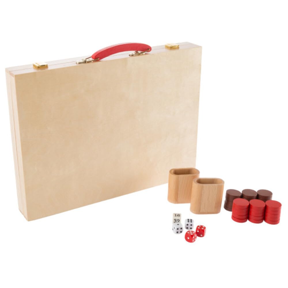 Wood Backgammon Board Game - Complete Set with Folding Board for Storage, Portable Handle, and Full Game Accessories for Adults 14 Years and Up by Hey