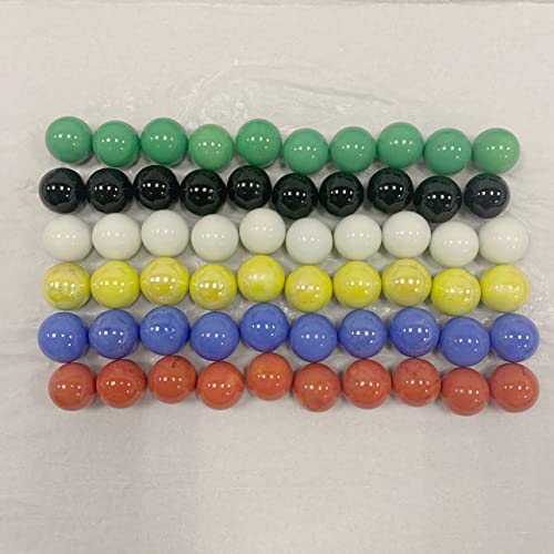 60 Large 1" (25mm) Replacement Solid Glass Marbles for Chinese Checkers, Aggravation, or Marble Games (10 Each of Red, Blue, Yellow, White, Green