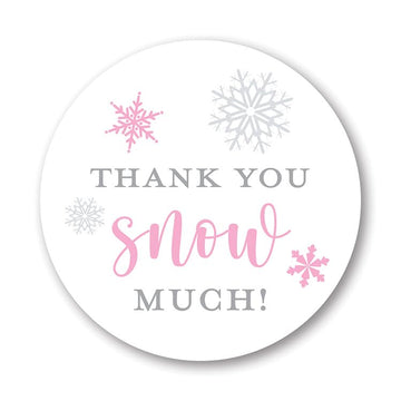 2"" Round Snowflakes Thank You Snow Much Favor Stickers (40 Labels) (Pink)