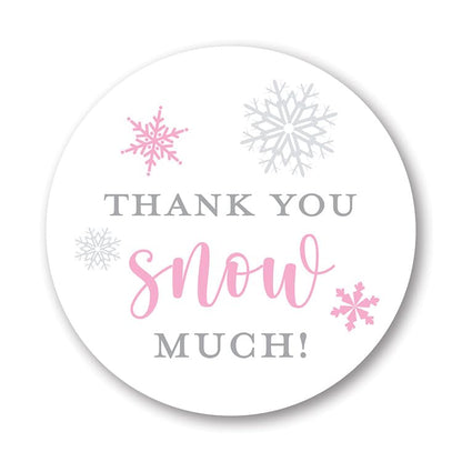 2"" Round Snowflakes Thank You Snow Much Favor Stickers (40 Labels) (Pink)