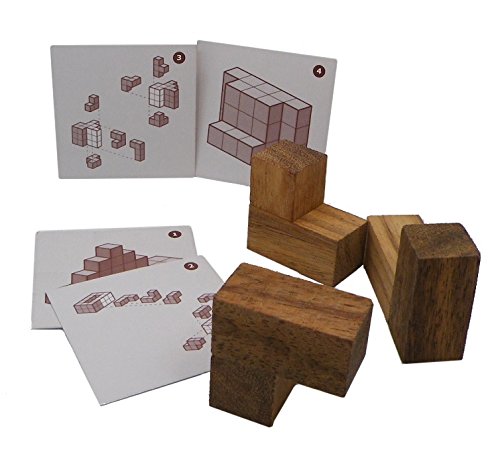 Soma Cube Puzzle Wooden with 50 Playing Cards 3D Brain Teaser Large Size