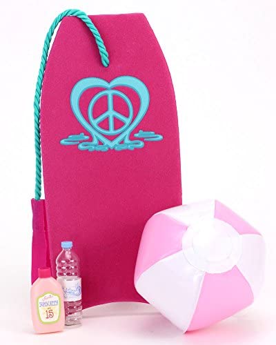 Sophia's Bubble Bikini and Beach Accessories Set with Bodyboard, Beach Ball, Water Bottle, and Suntan Lotion 5 Piece Set for 18" Dolls, Multicolor