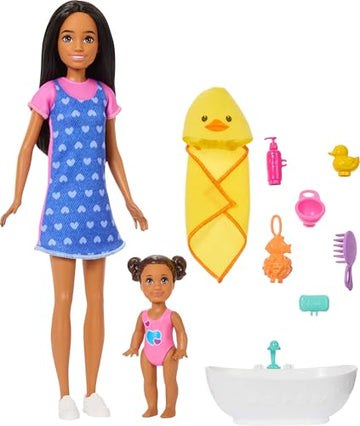 Barbie Skipper Babysitters, Inc. Playset with Brunette Doll, Brunette Toddler Doll, Bathtub & 6 Accessories Including a Rubber Duckie