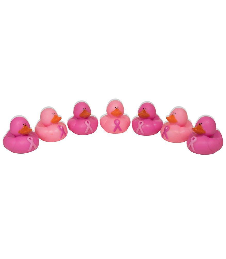 Vinyl Pink Ribbon Rubber Duckies (12 Pack) 2". Vinyl.