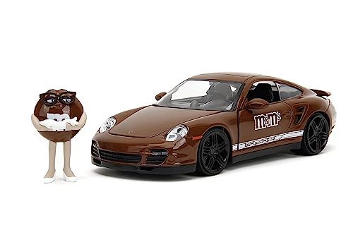 Jada M&M's 1:24 Porsche 911 Turbo Die-Cast Car & 2.75" Brown Figure, Toys for Kids and Adults